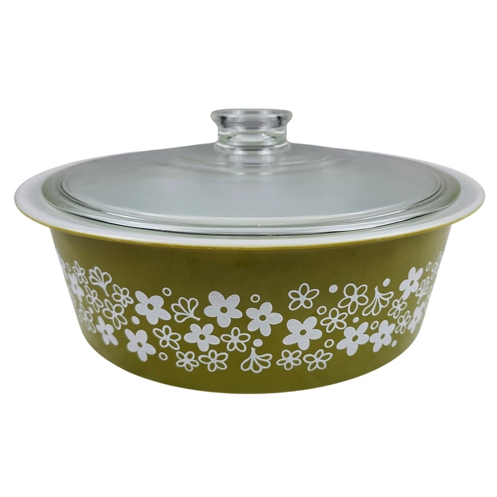 Vintage Pyrex 4 Qt Big Bertha Spring Blossom Green Crazy Daisy #664 & Lid 664-C